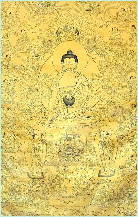 Будда Шакьямуни среди шестнадцати Великих Архатов